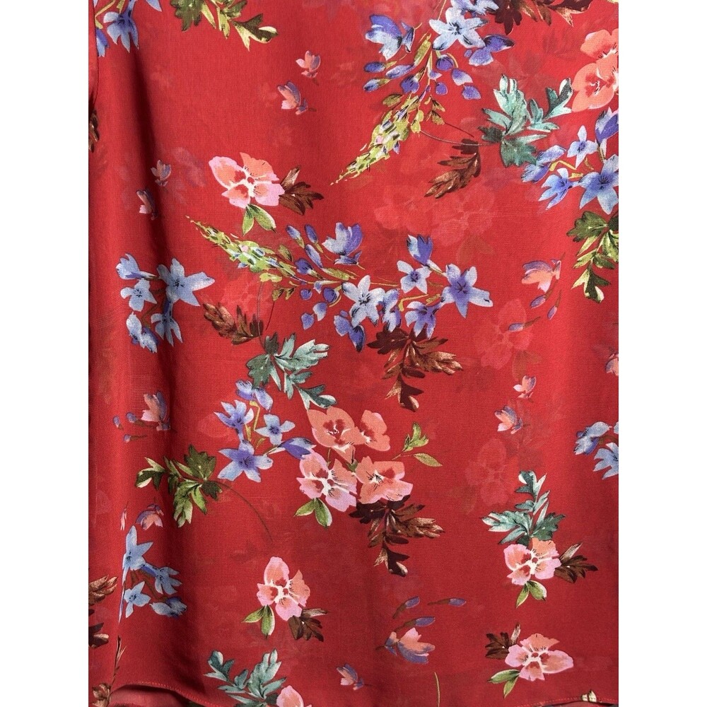 CAbi Red Floral Chiffon Sheer Ruffle Bell Sleeve V-Neck Blouse Women’s S 3590 - Picture 6 of 8